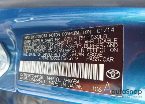 2014 Toyota Prius C Three z USA, uszkodzony, nr VIN JTDKDTB35E1560619